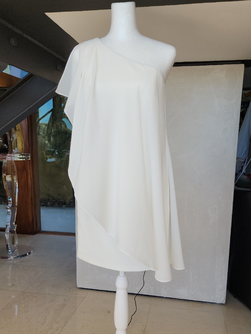 One Shoulder Dress With Chiffon Overlay